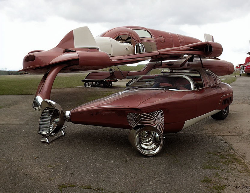 Sleek Maroon Futuristic Concept Car with Unique Design