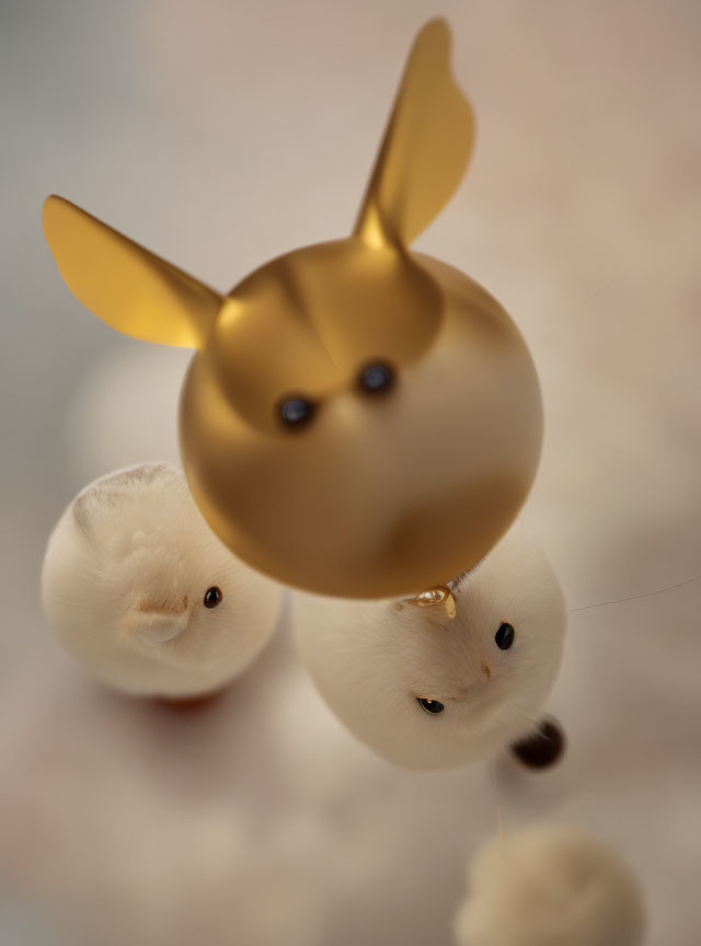 Whimsical white and gold bunny decoration with soft focus