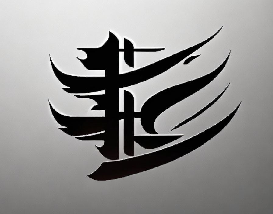 Black Kanji Character on Grey Background with Feathery Wing Design