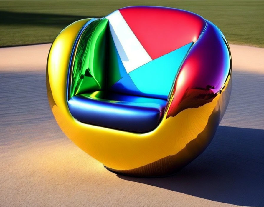 Colorful Reflective Orb with Blue, Green, Red, and Yellow Segments