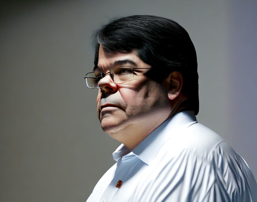 Profile of a Man in Glasses with Serious Expression on Dark Background