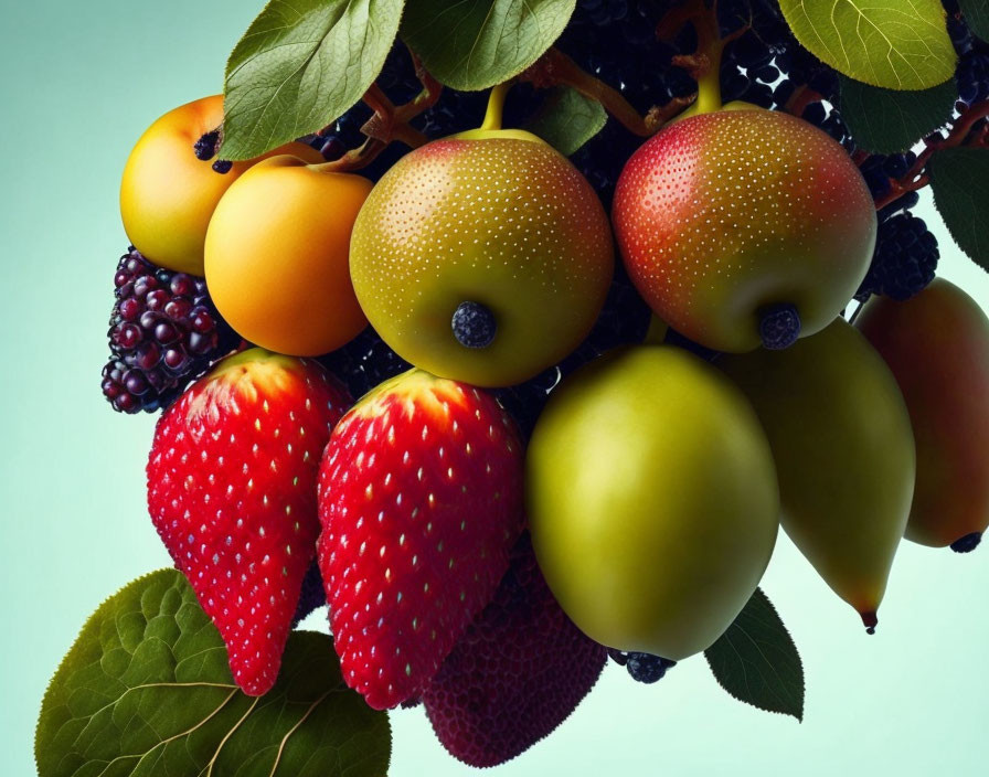 Assortment of Fresh Fruits: Strawberries, Blackberries, Apples, Apricot &