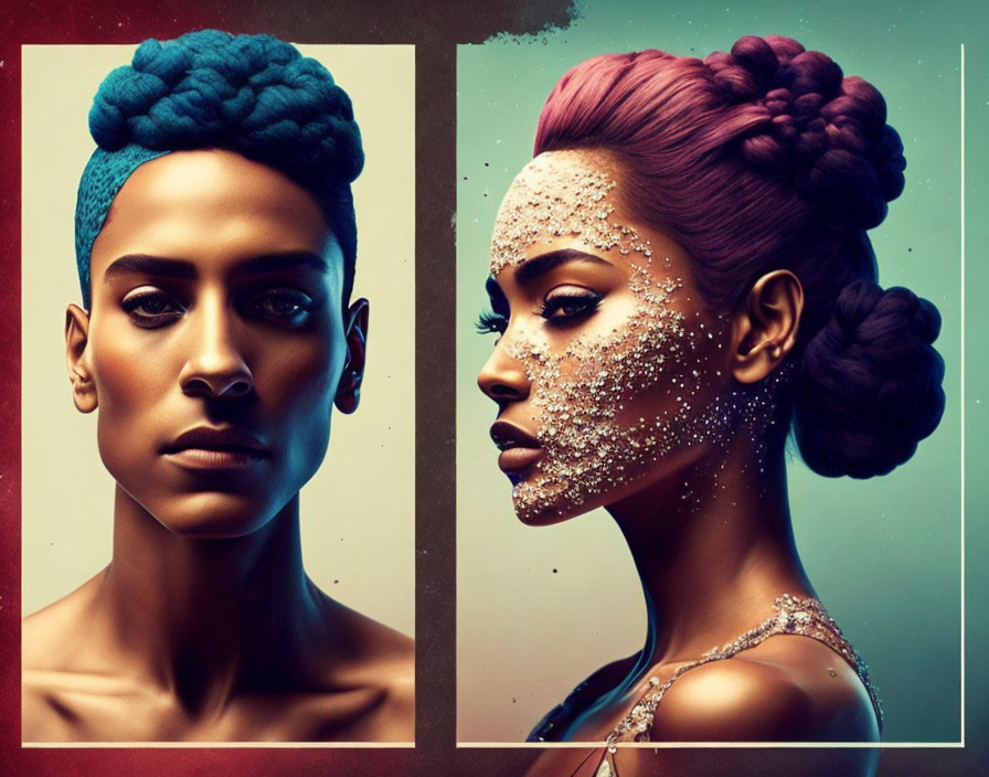 Vibrant stylized portraits with artistic hair and makeup