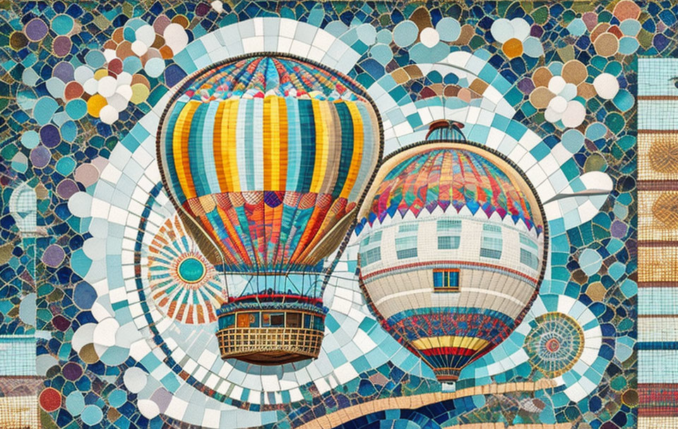 A modern mosaic of a hot air balloon ride