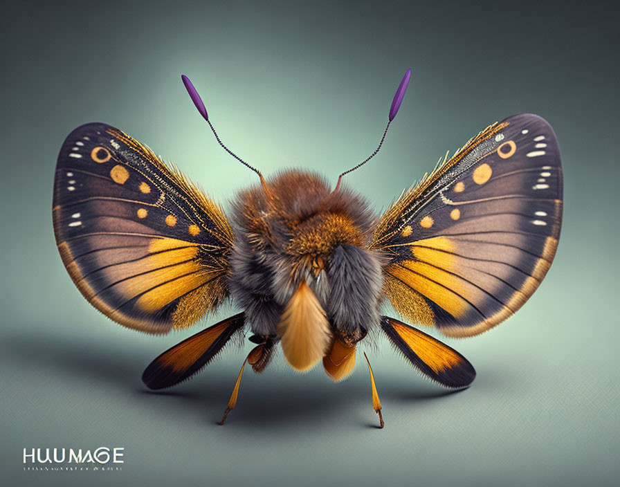 Detailed Close-Up of Brown and Yellow Butterfly with Long Antennae