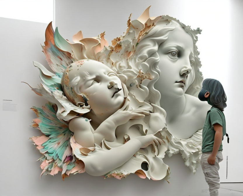 Intricate Three-Dimensional Wall Sculpture of Angelic Figure