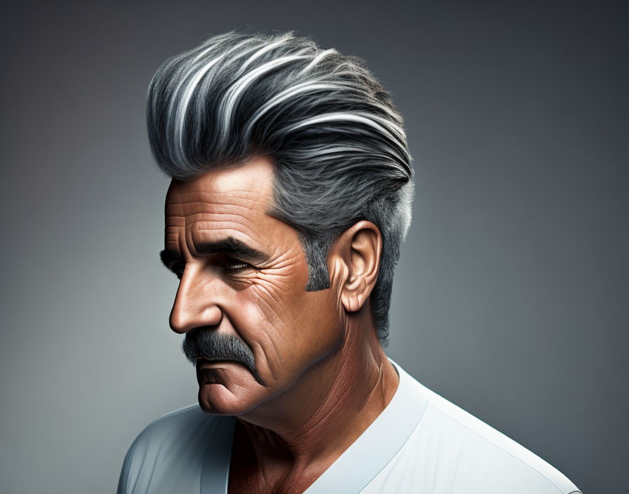 Elderly Man with Stylish Mustache and Salt-and-Pepper Hair