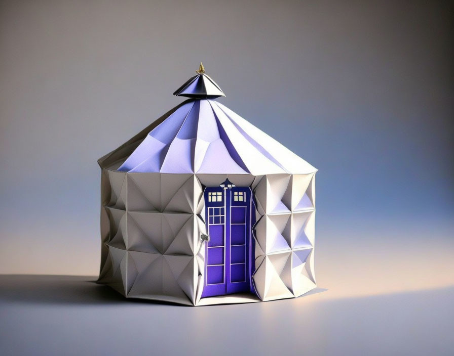 Geometric dome model with blue door reminiscent of TARDIS.