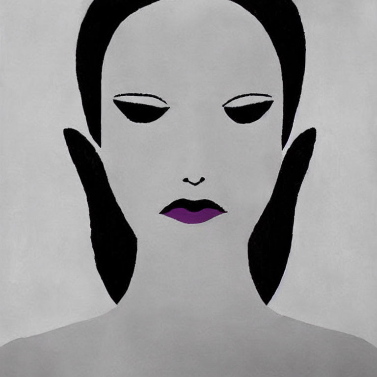 Monochrome portrait of woman with closed eyes and purple lips