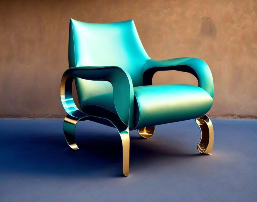 Modern Turquoise Chair with Curved Design and Golden Accents