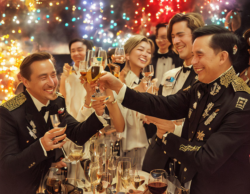 Elegantly Dressed People Toasting in Festive Setting