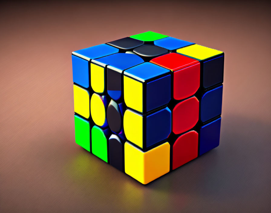 Partially Solved 3x3 Rubik's Cube on Reflective Surface