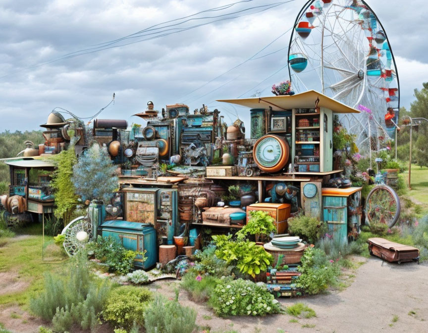 Eclectic Vintage Outdoor Scene with Turquoise Decor