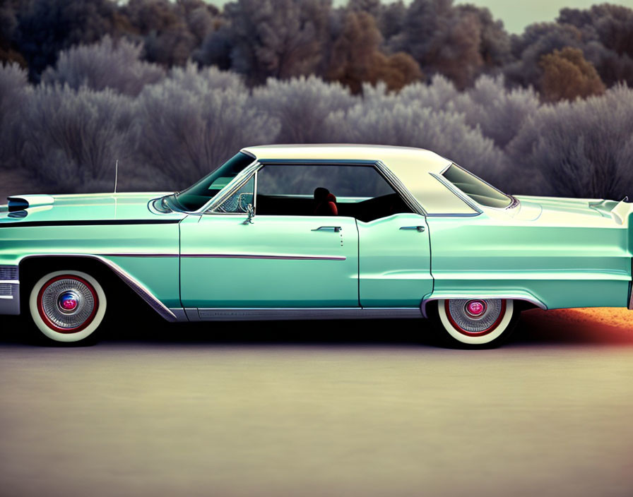 Vintage Light Blue Cadillac with Classic Whitewall Tires