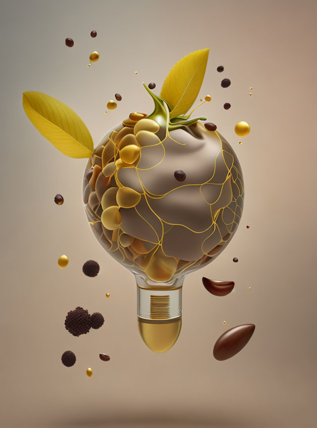 Illustration of lightbulb as chocolate-dipped apple with caramel drizzle and floating droplets