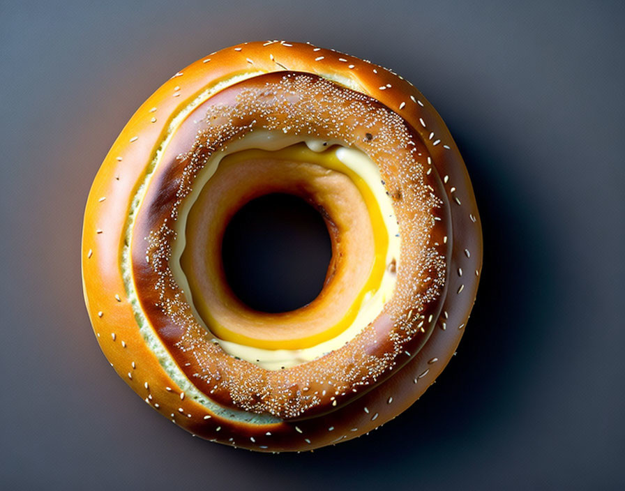 Freshly Baked Sesame Seed Bagel on Gray Background