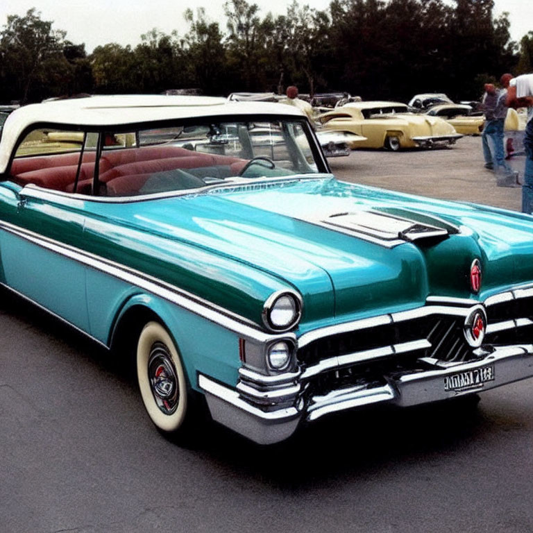 Classic Vintage Turquoise Convertible Car at Car Show