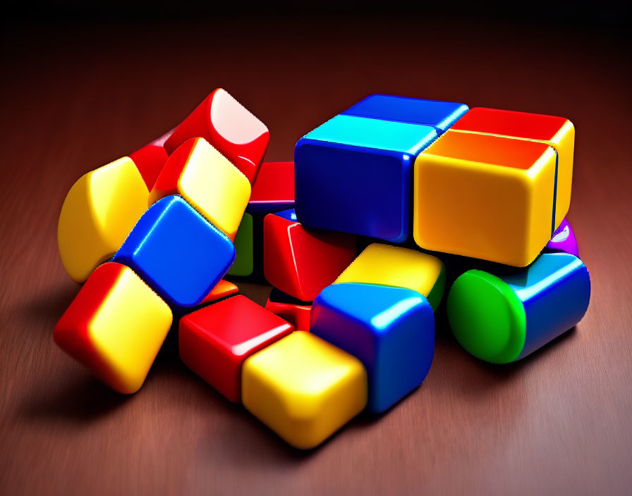 Vibrant Toy Blocks on Wooden Surface