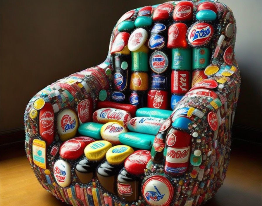 Colorful Soda Can Lid Collection on Armchair