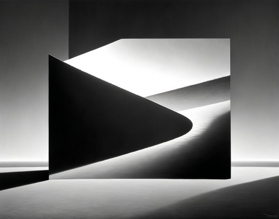 Monochromatic surreal geometric shape with sharp shadow on flat surface