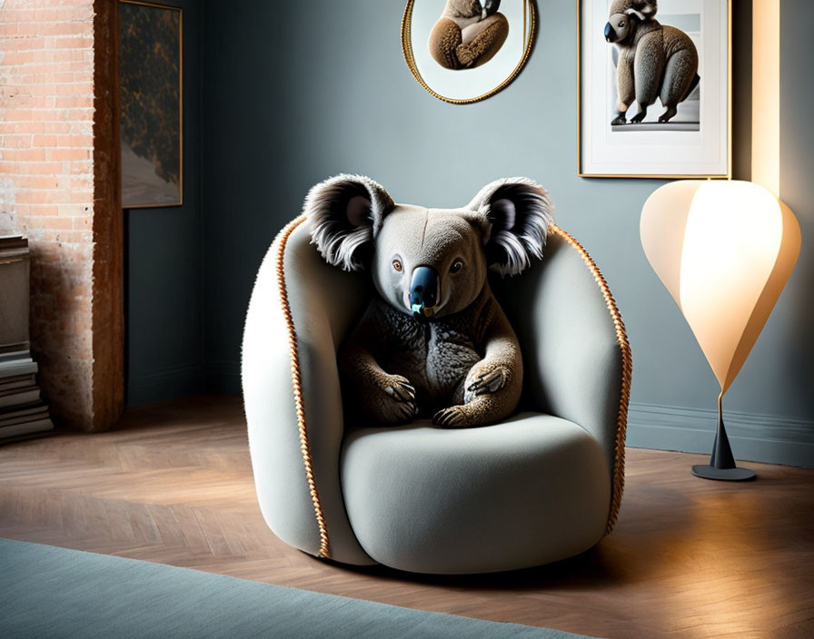 Cozy Koala in Modern Armchair in Stylish Room