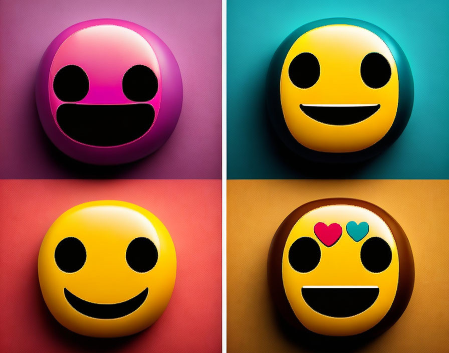 Colorful Emoji Faces on Split Pink, Blue, Red, and Yellow Background