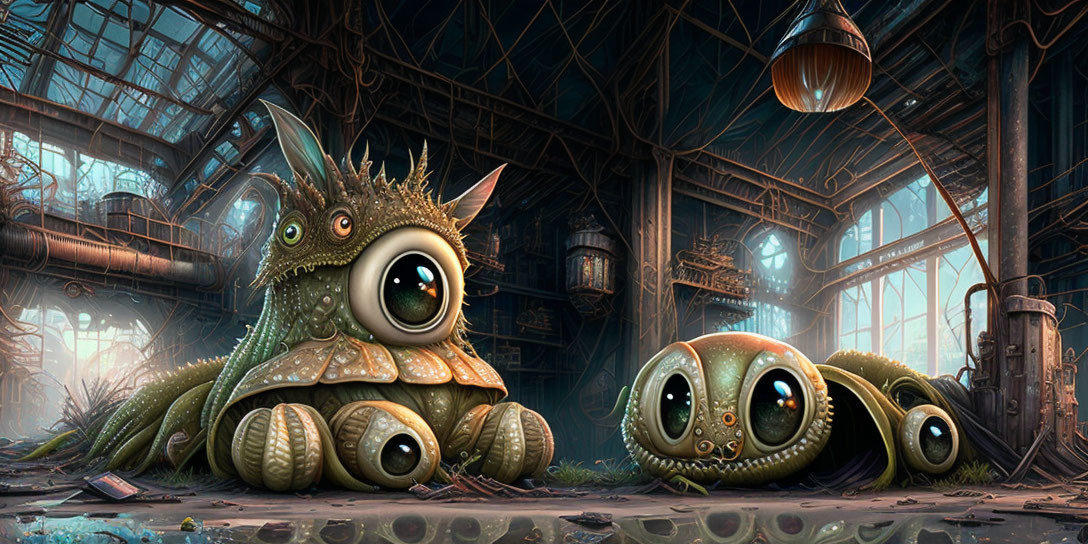 Fantastical Creatures in Steampunk Industrial Setting