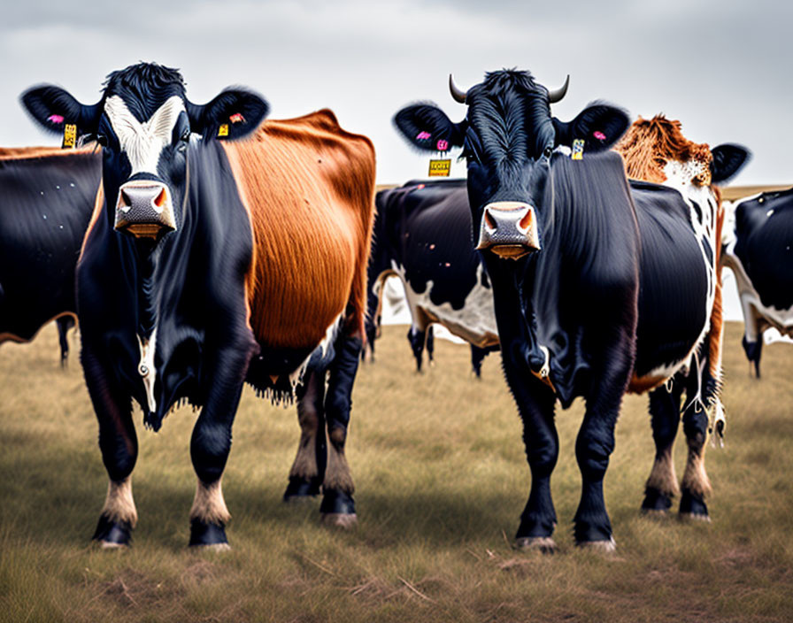 Various Coat Patterns of Cows in Field