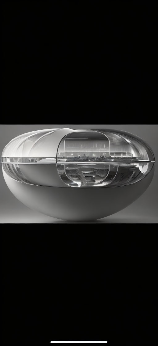 Futuristic capsule design with transparent sections on dark background