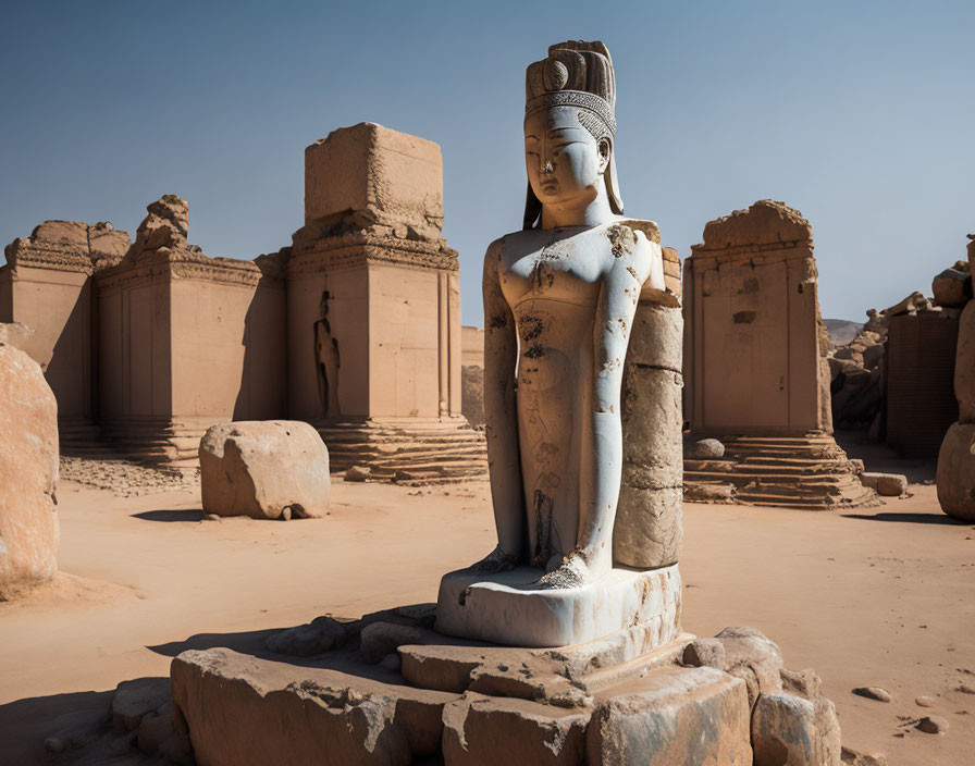 Ancient stone pharaoh statues at Egyptian ruins