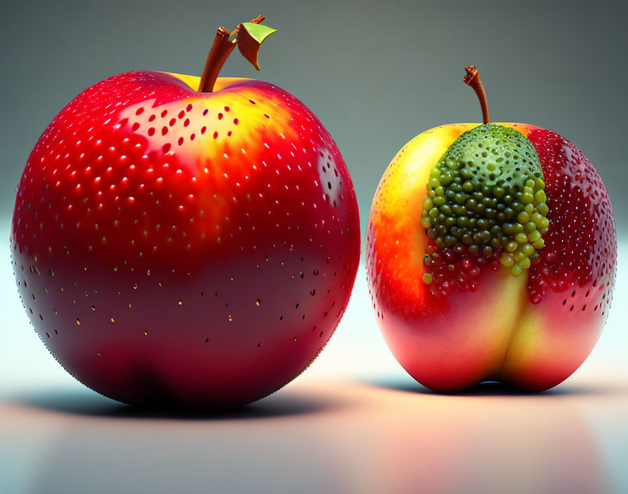 Hyper-realistic apples with unique textures on neutral background