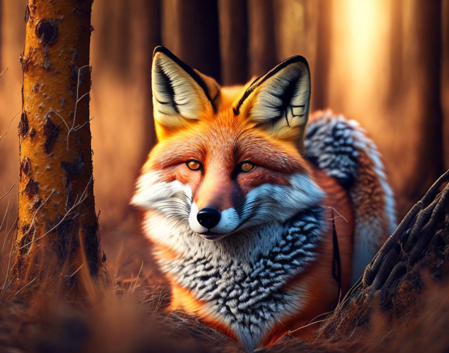 Vivid Red Fox in Autumn Forest with Piercing Eyes