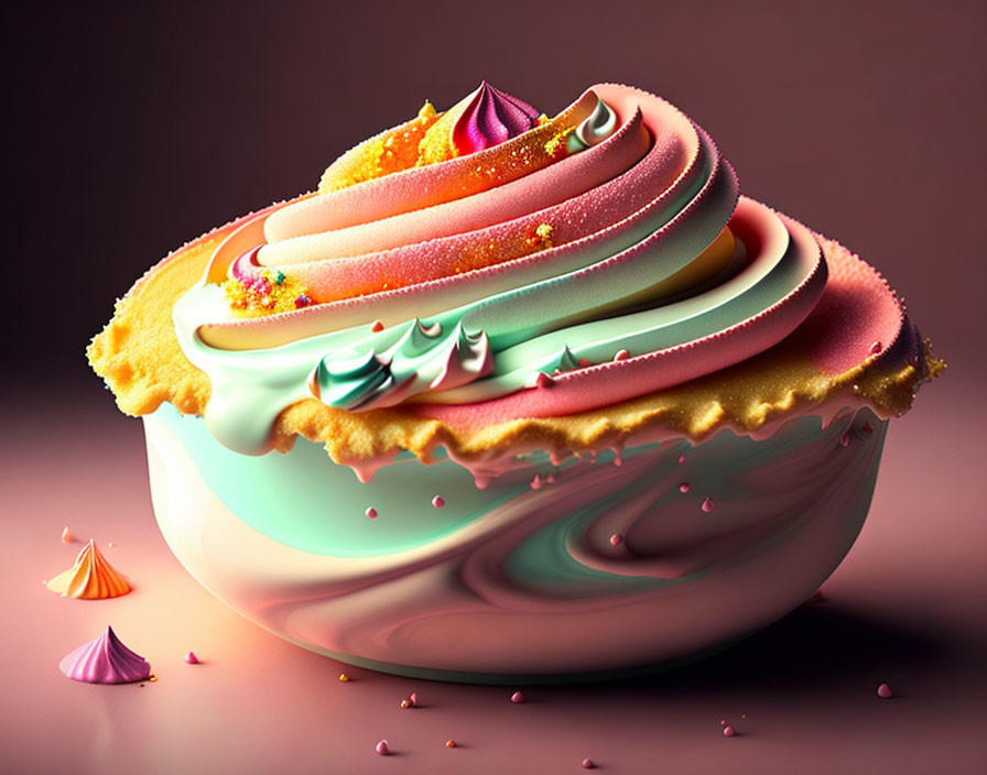 Colorful Dessert with Pastel-Swirled Frosting and Sprinkles