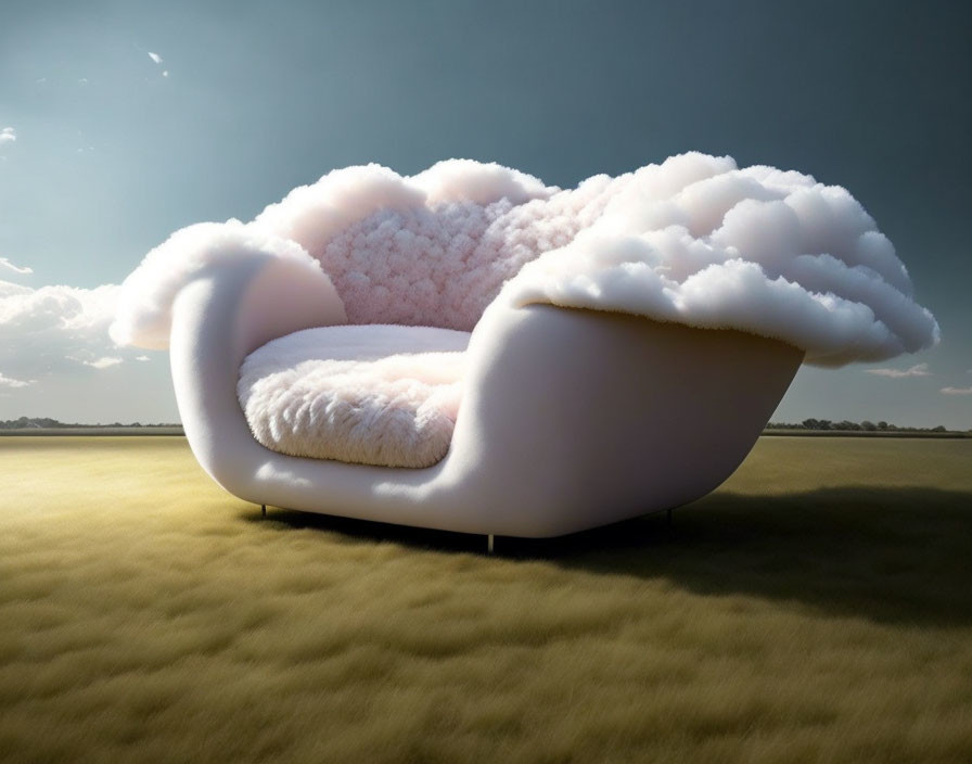 Fluffy Cloud-Inspired Sofa in Serene Landscape