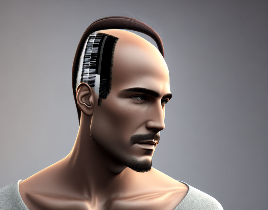 Male figure with digital barcode in 3D illustration