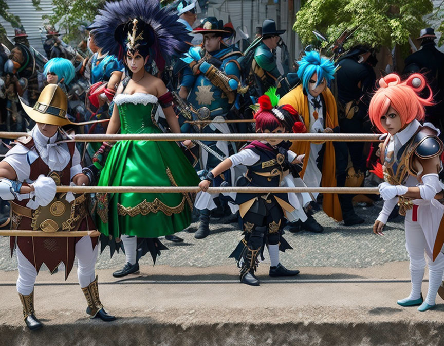 Colorful Cosplay Gathering Outdoors in Elaborate Costumes