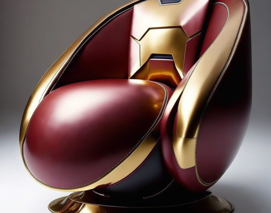 Egg-shaped maroon and gold chair with modern design