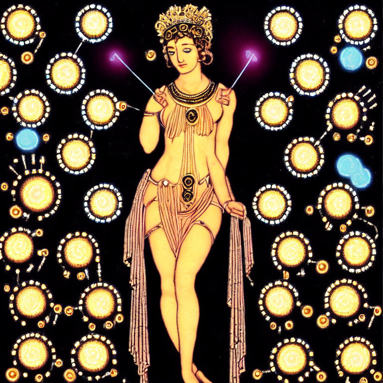 Regal figure with halo and wand in starry background