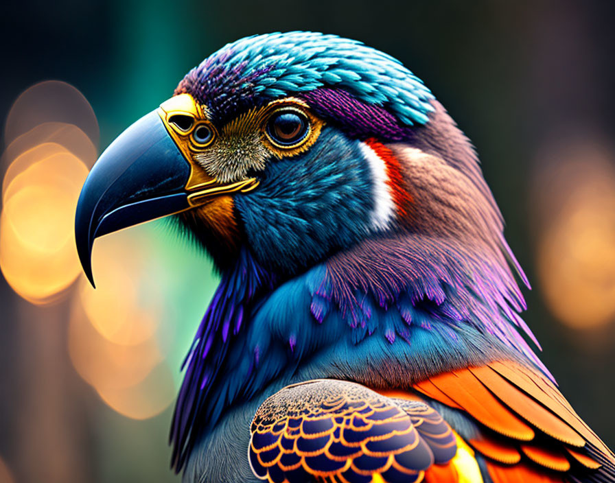 Colorful Bird with Blue, Purple, and Orange Feathers