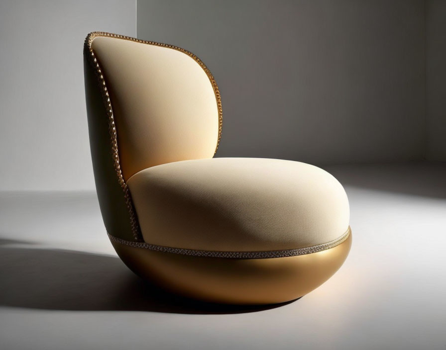 Beige chair with curved backrest and golden base on neutral background