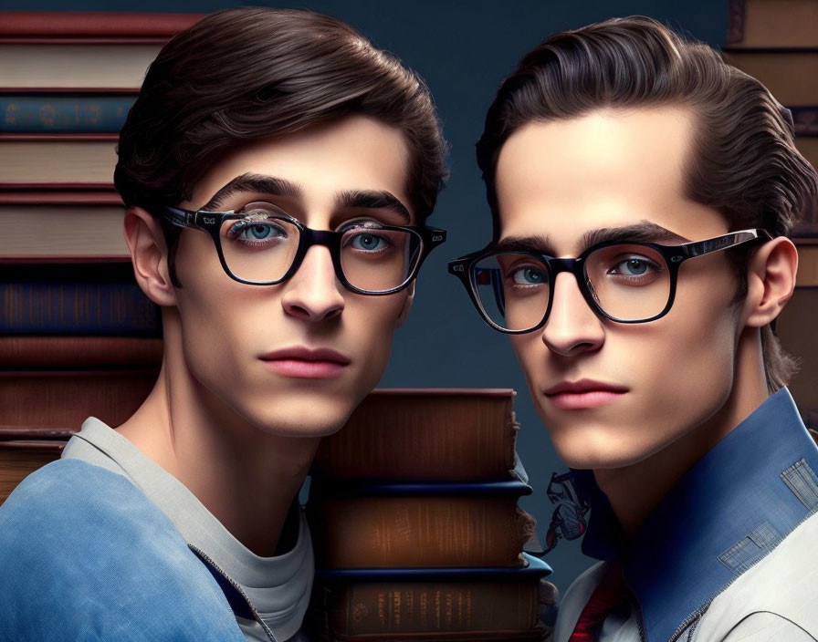 Stylized digital male figures with glasses and books