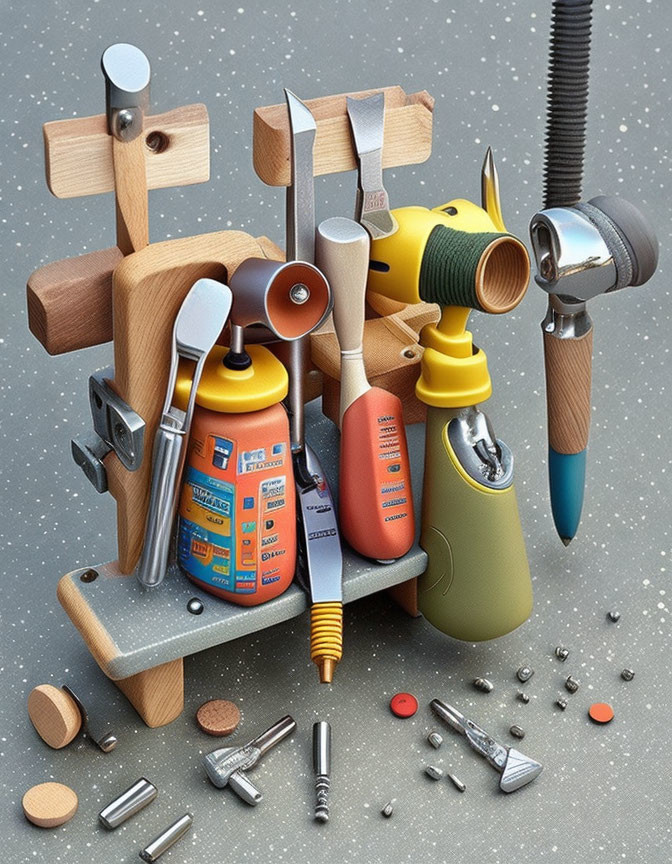 Colorful Cartoon-Like Tools on Dotted Grey Background