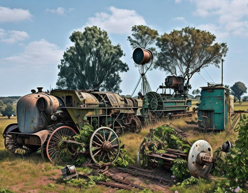 Abandoned Rusty Steam Locomotives on Overgrown Rails