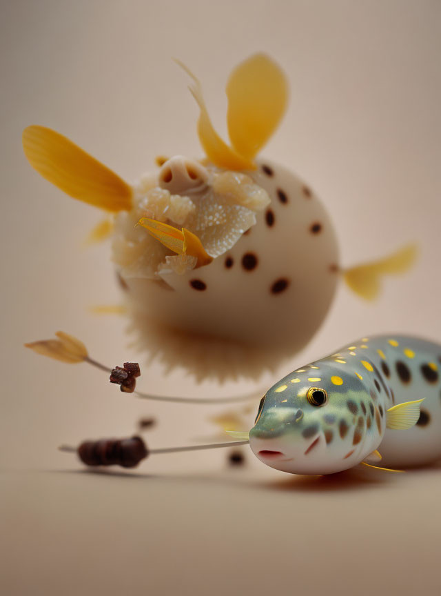 Colorful Animated Fish with Flower on Head and Delicate Plant in Broken Eggshell