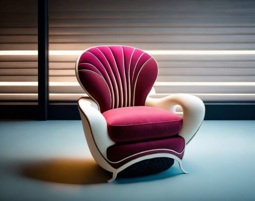 Luxurious Modern Armchair with White and Pink Upholstery and Scallop Design