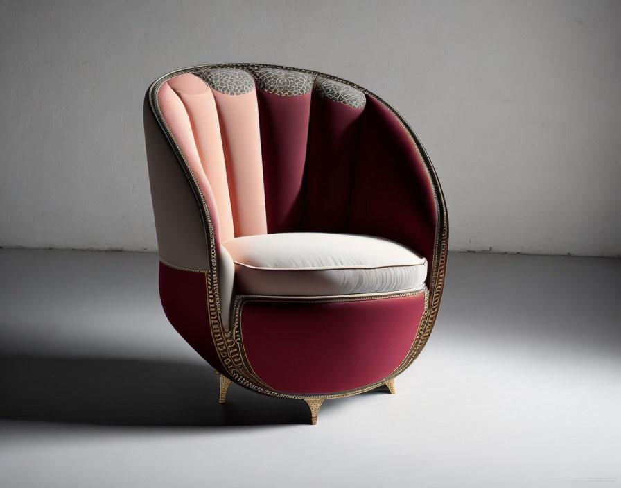 Luxurious High-Back Chair in Pink and Maroon with Golden Trim on White Cushion