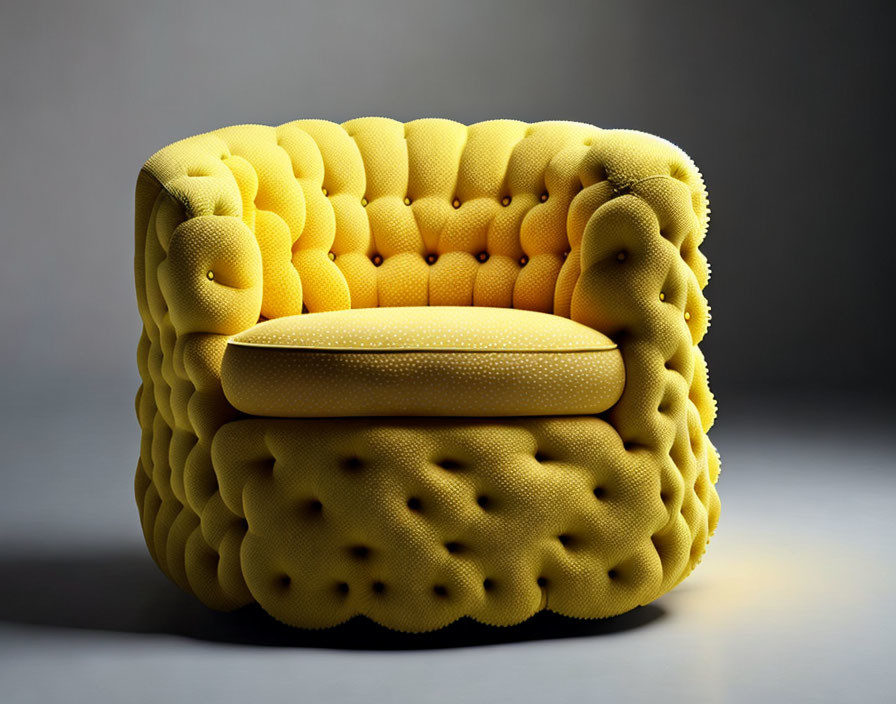 Yellow Armchair with Plush Textured Design on Grey Background