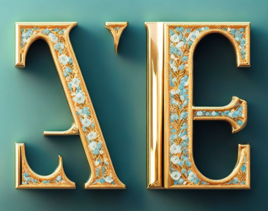 Intricate Floral Pattern Teal Background with Golden 'Z' and 'C'