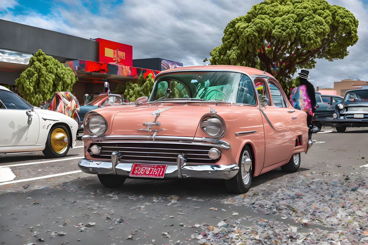 Classic Cars Displayed at Vintage Car Show Under Cloudy Sky