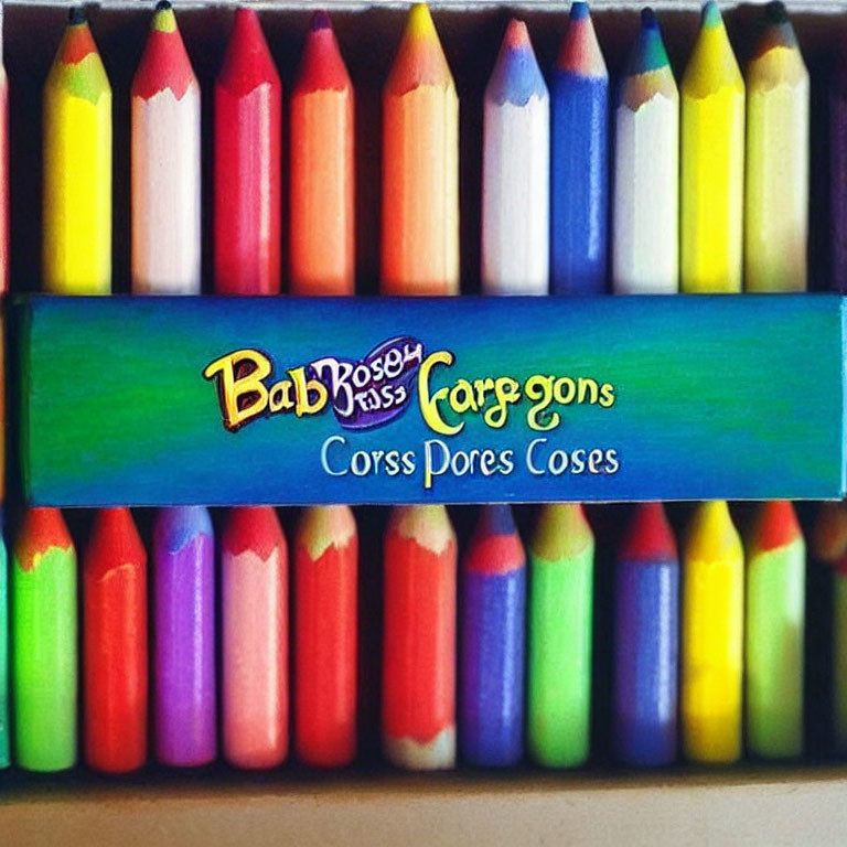 Colorful Crayons Box with Upward Tips and Blurred Brand Name